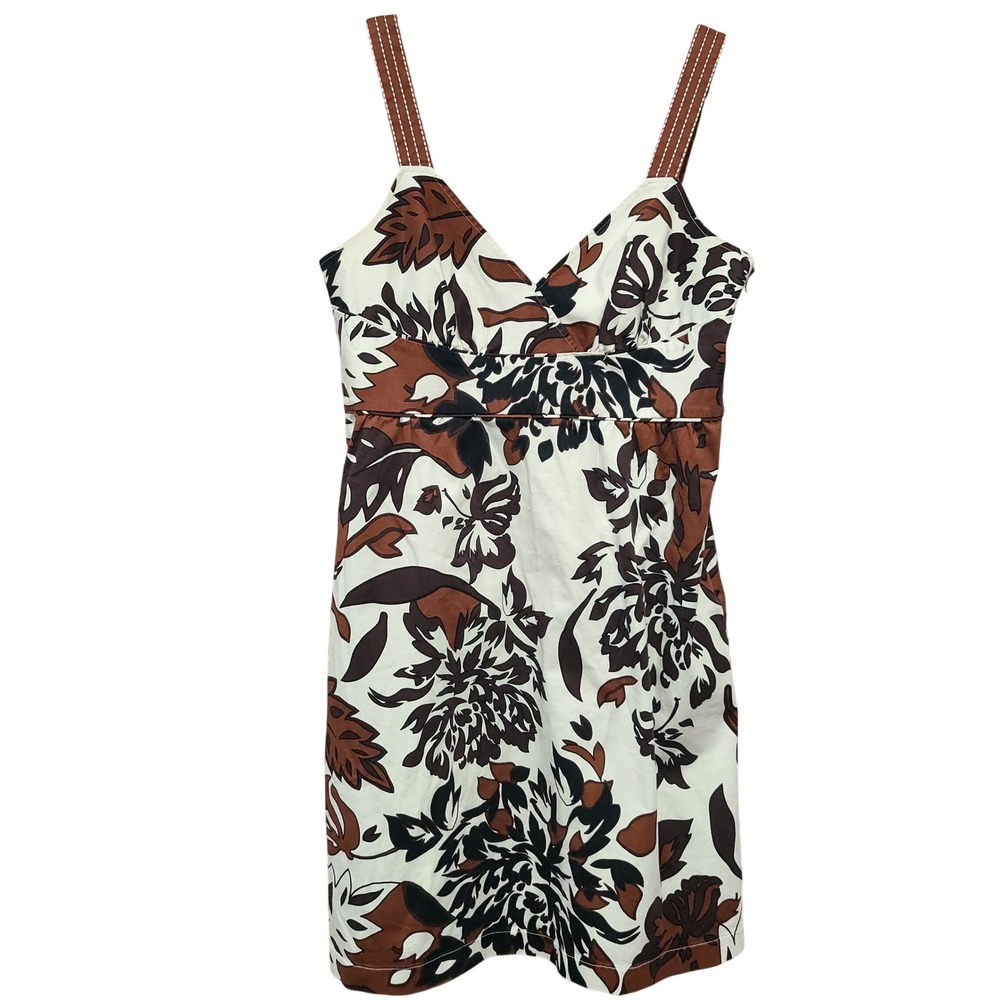 A.N.A A New Approach Brown Floral Empire Waist Sun Dress Size 16 V-Neck Cotton